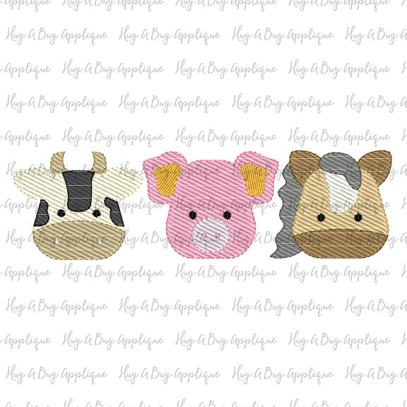 Cow Pig Horse Trio Sketch Stitch Embroidery Design, Embroidery