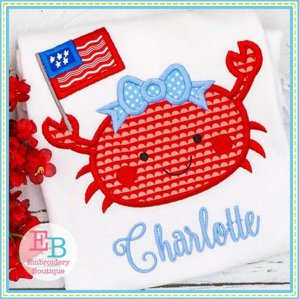 Crab Flag Girl Applique, Applique