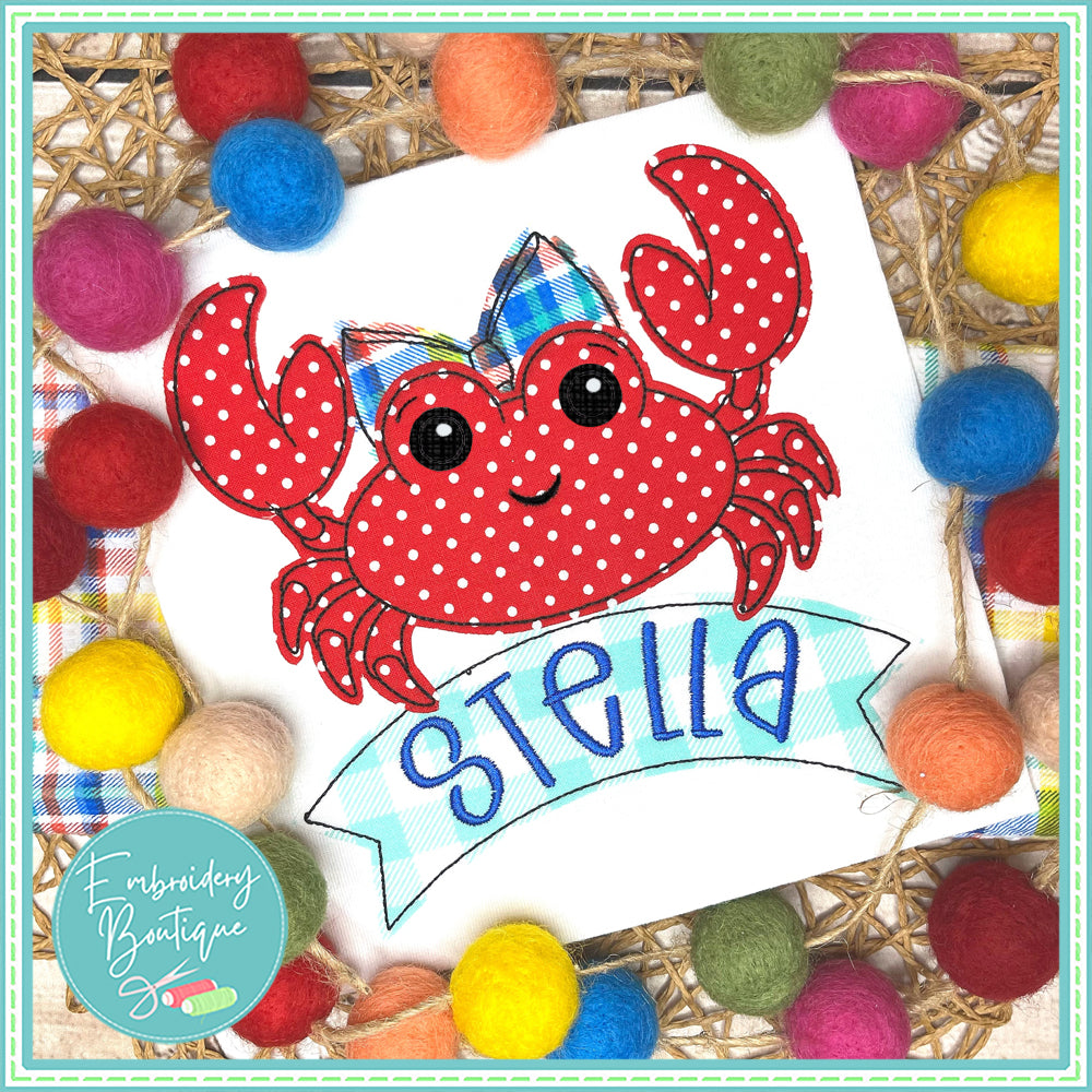 Crab Banner Bow Bean Stitch Applique, Applique, Embroidery Boutique