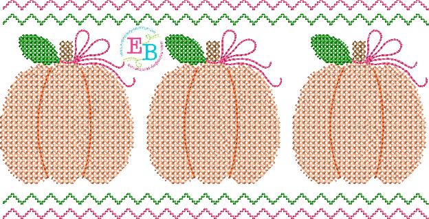 Pumpkins Bow Cross Stitch Embroidery Design, Embroidery