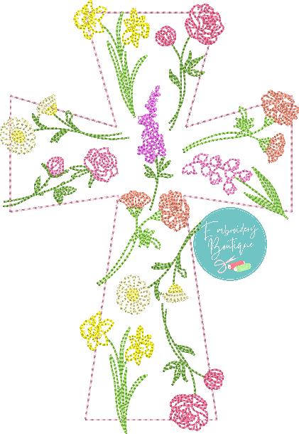 Cross Wildflower Overlay Applique, Applique, Embroidery Boutique