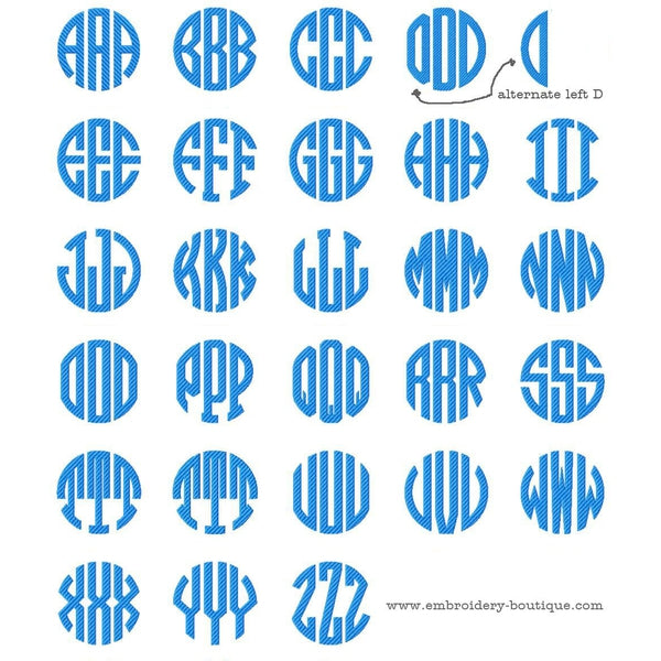 Striped Circle Embroidery Font - 2 inch to 4.5 inch, Embroidery Font