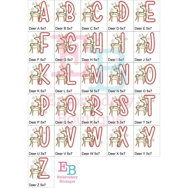 Christmas Deer Applique Alphabet, Applique Alphabet