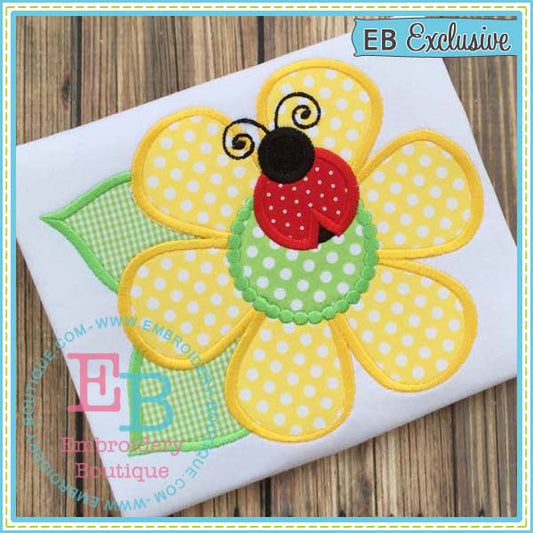 Ladybug Flower Applique, Applique