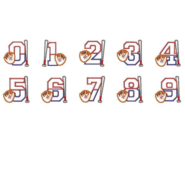 Baseball Bat Applique Numbers, Applique Number Set
