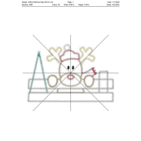 Christmas Deer Zig Zag Stitch Applique Design, Applique
