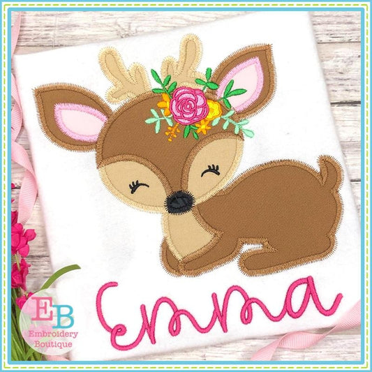 Deer Flowers Zigzag Applique, Applique