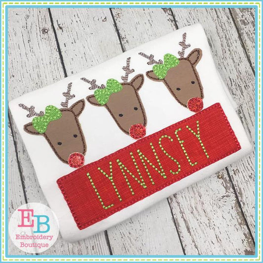 Reindeer Bows Trio Sketch Applique, Applique