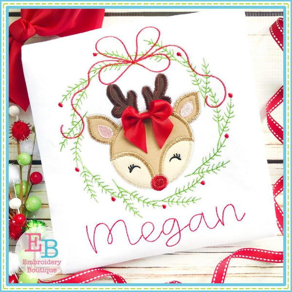 Deer Wreath Zigzag Applique, Applique