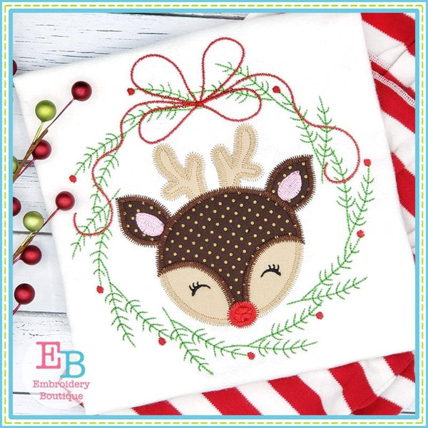 Deer Wreath Zigzag Applique, Applique