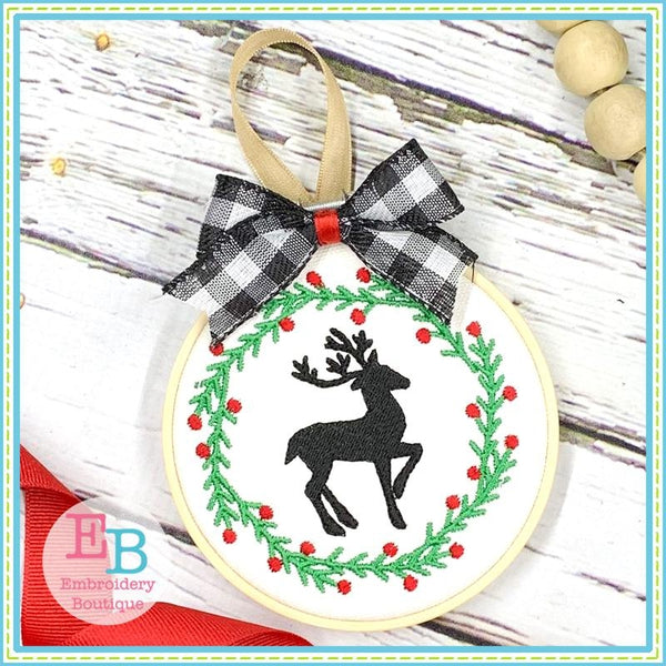Reindeer Wreath Embroidery Design, Embroidery
