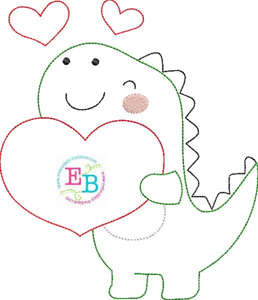 Dinosaur Hearts Bean Stitch Applique, Applique