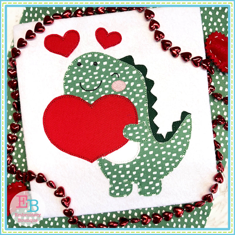 Dinosaur Hearts Bean Stitch Applique, Applique