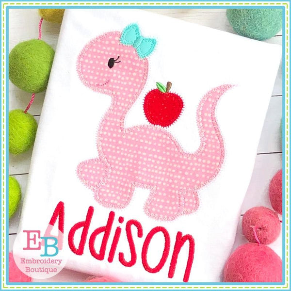 Dinosaur Girl With Apple Zigzag Applique, Applique
