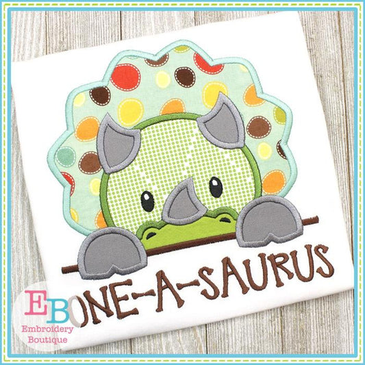 Triceratops Boy Peeker Applique, Applique