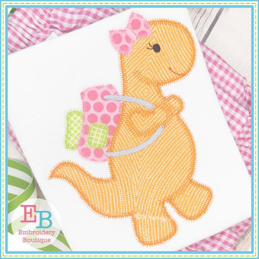 Dinosaur Girl With Backpack Zigzag Applique, Applique