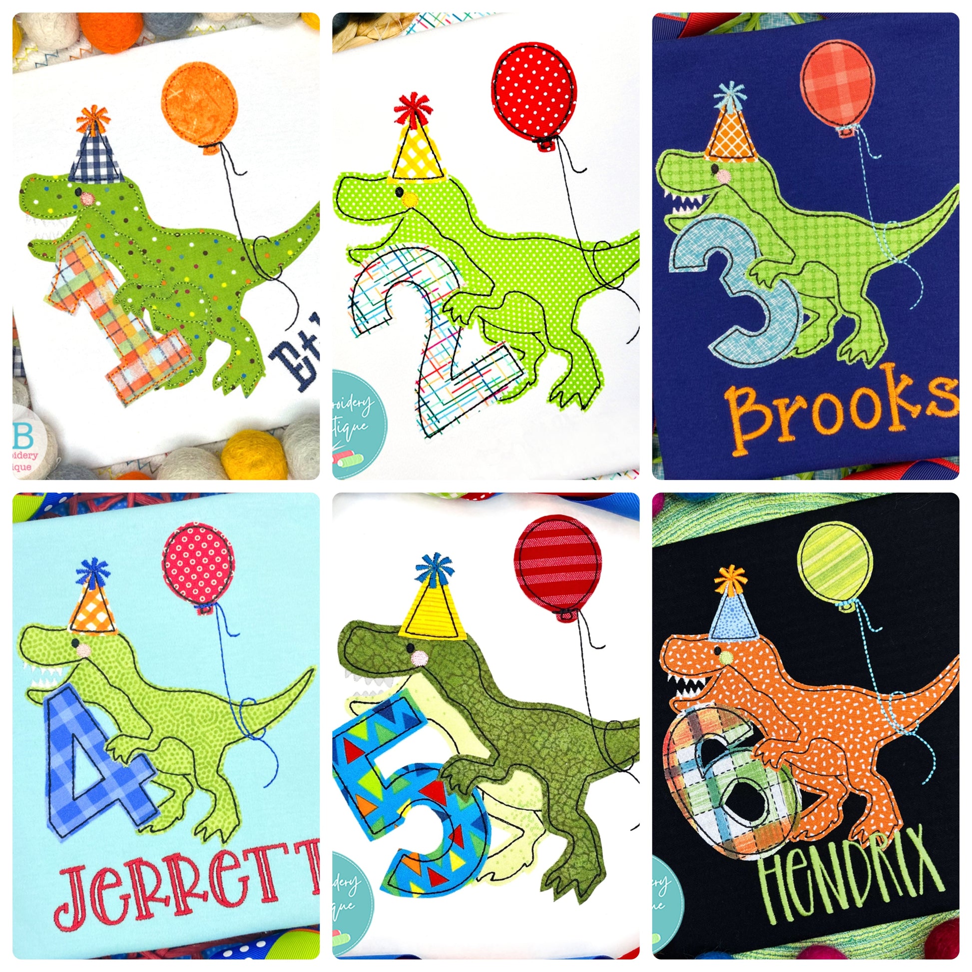 Birthday Dinosaur Applique Number Set, Applique, Embroidery Boutique