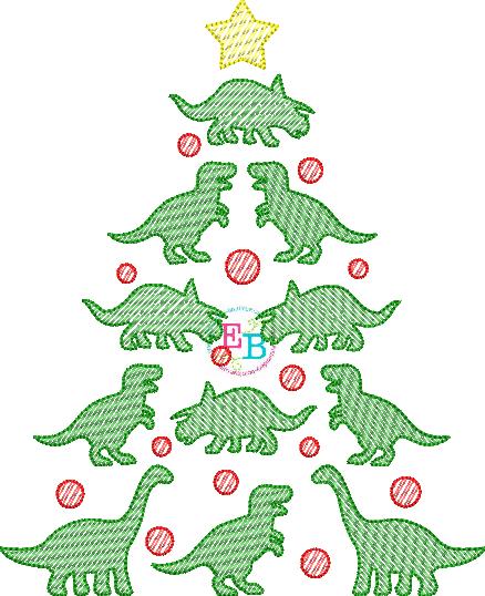 Dino Tree Sketch Embroidery Design, Embroidery