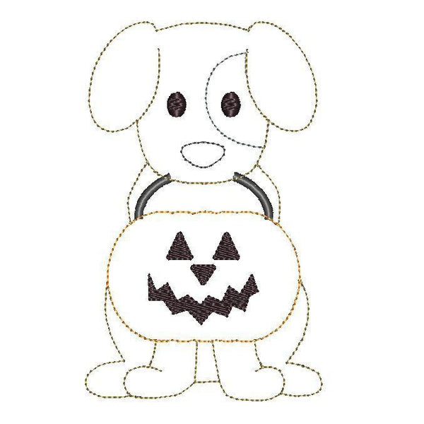 Dog Pumpkin Bean Stitch Applique Design, Applique