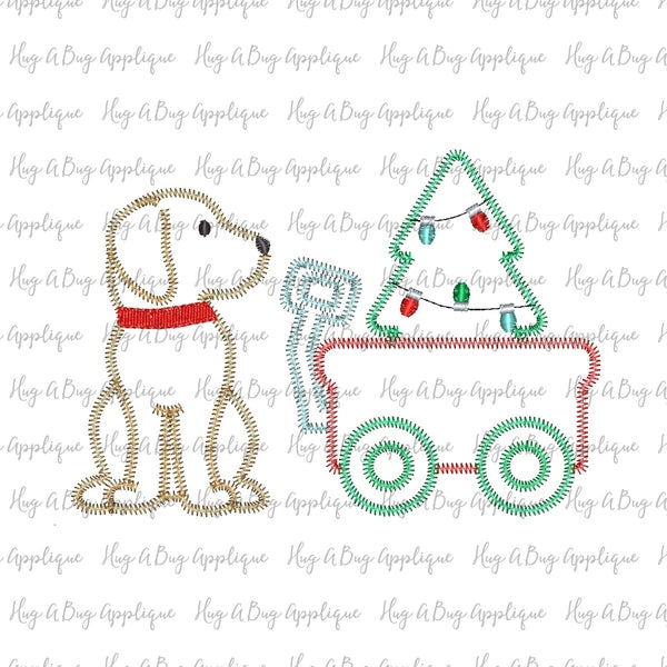 Pup Wagon Tree Zig Zag Stitch Applique Design, Applique