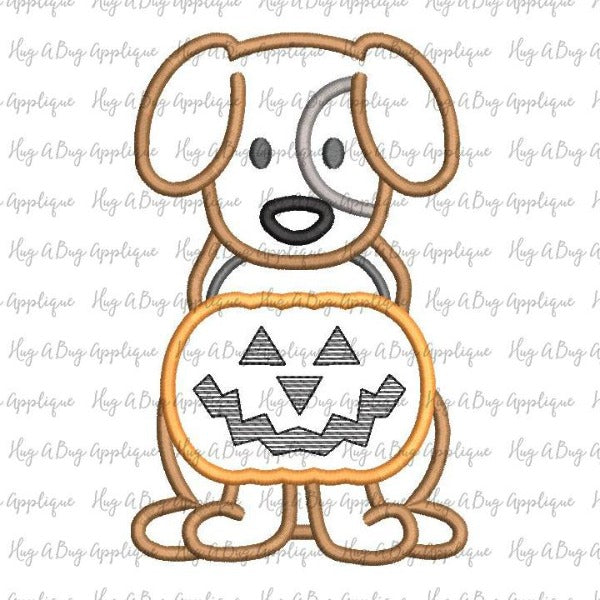 Dog Pumpkin Satin Stitch Applique Design, Applique
