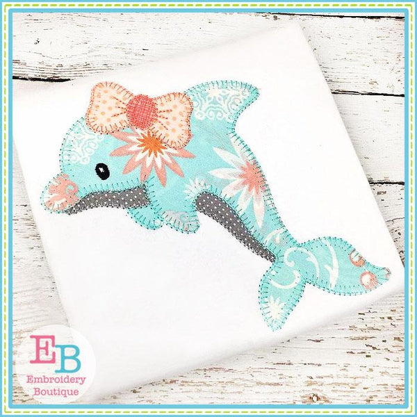 Dolphin Bow Blanket Stitch Applique, Applique