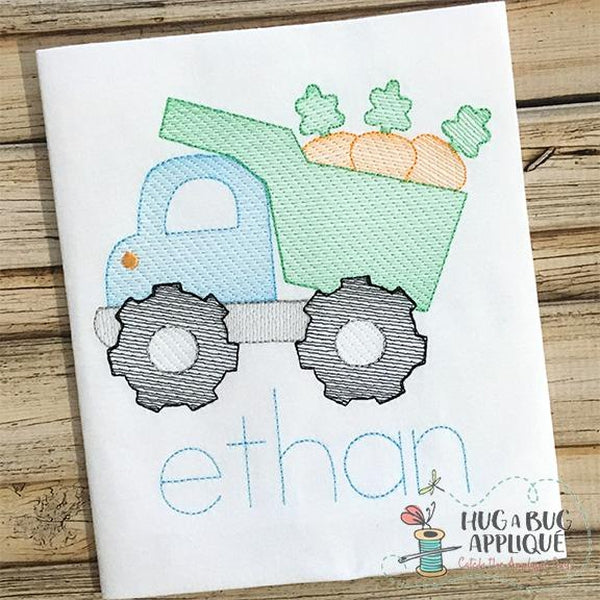 Dump Truck Carrots Sketch Embroidery Design, Embroidery