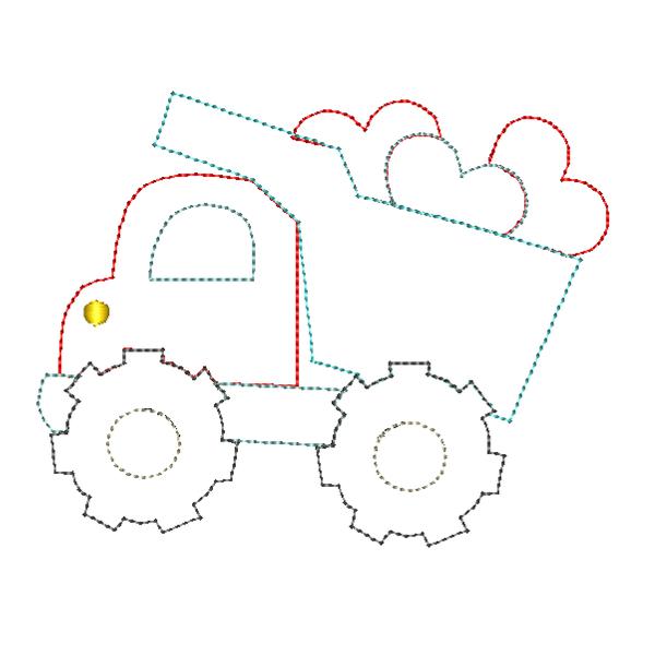 Dump Truck Hearts Bean Stitch Applique Design, Applique