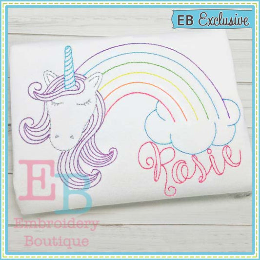 Vintage Rainbow Unicorn Design, Embroidery