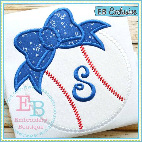 Dotted Baseball with Bow Applique, Applique