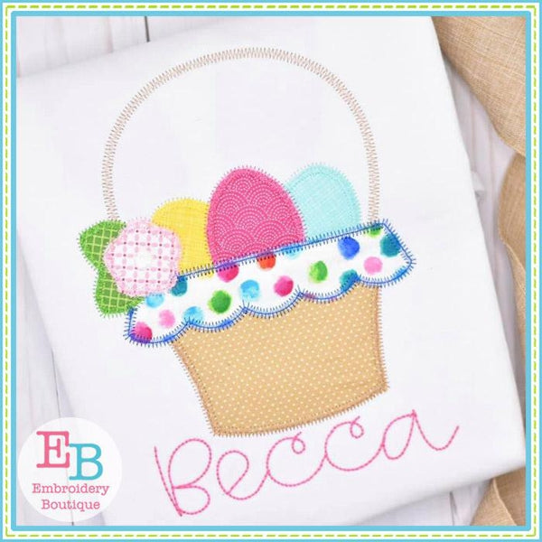 Easter Basket with Eggs Zigzag Applique, Applique