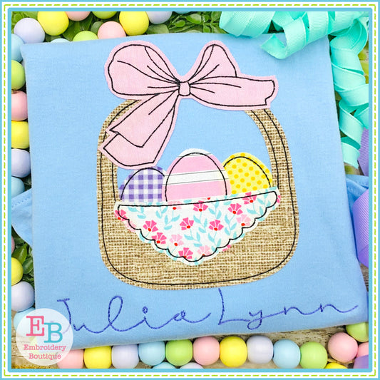 Big Bow Easter Basket Bean Stitch Applique, Applique