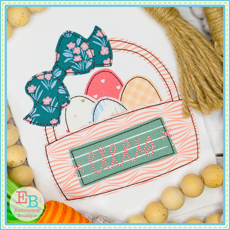 Easter Eggs Bow Basket Bean Stitch Applique, Applique
