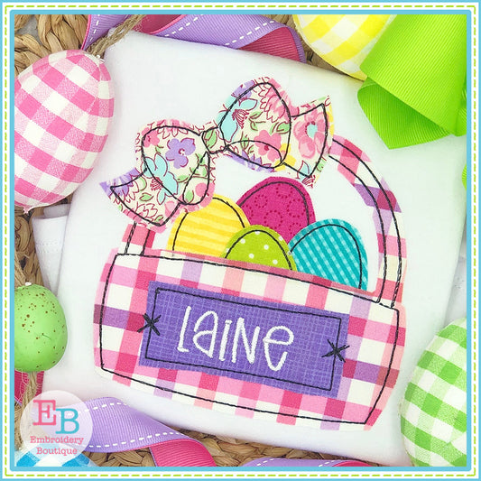 Easter Eggs Bow Basket Bean Stitch Applique, Applique