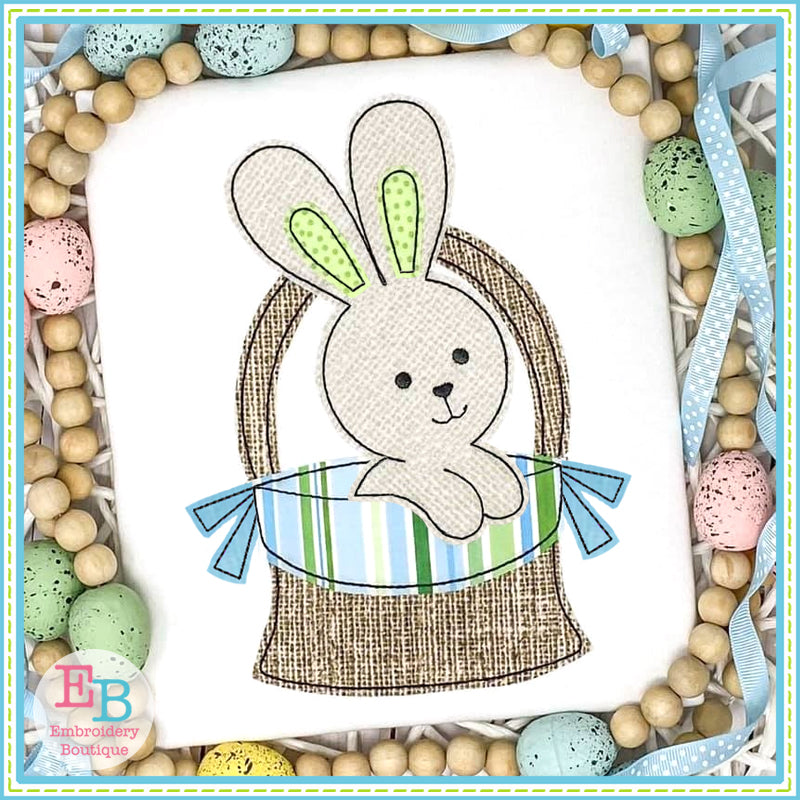 Easter Basket Boy Bunny Bean Stitch Applique, Applique
