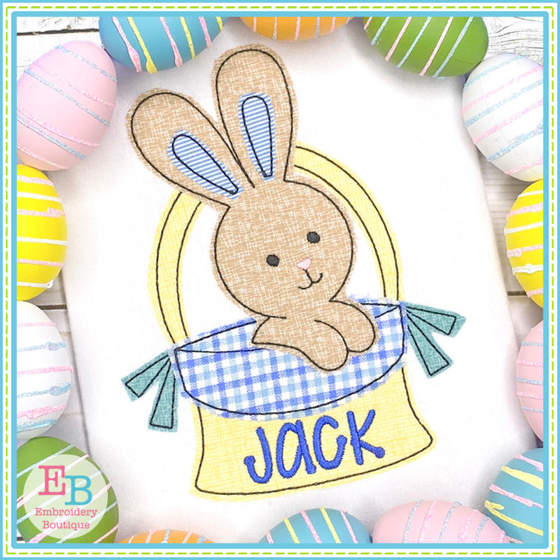 Easter Basket Boy Bunny Bean Stitch Applique, Applique