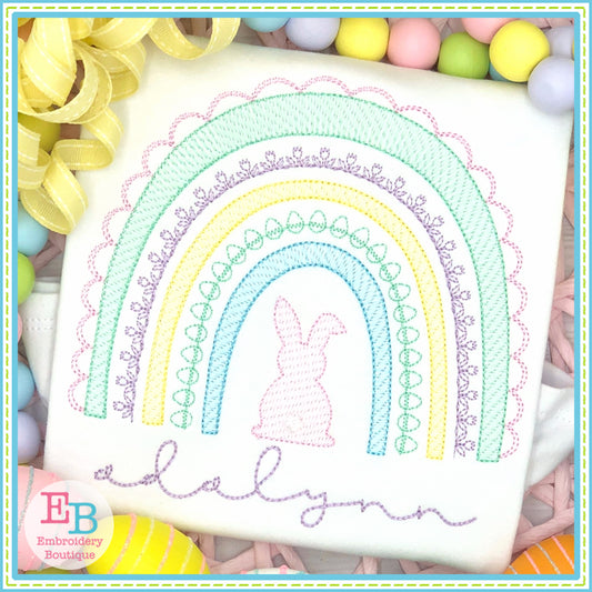 Easter Bunny Rainbow Bean Stitch Embroidery Design, Embroidery
