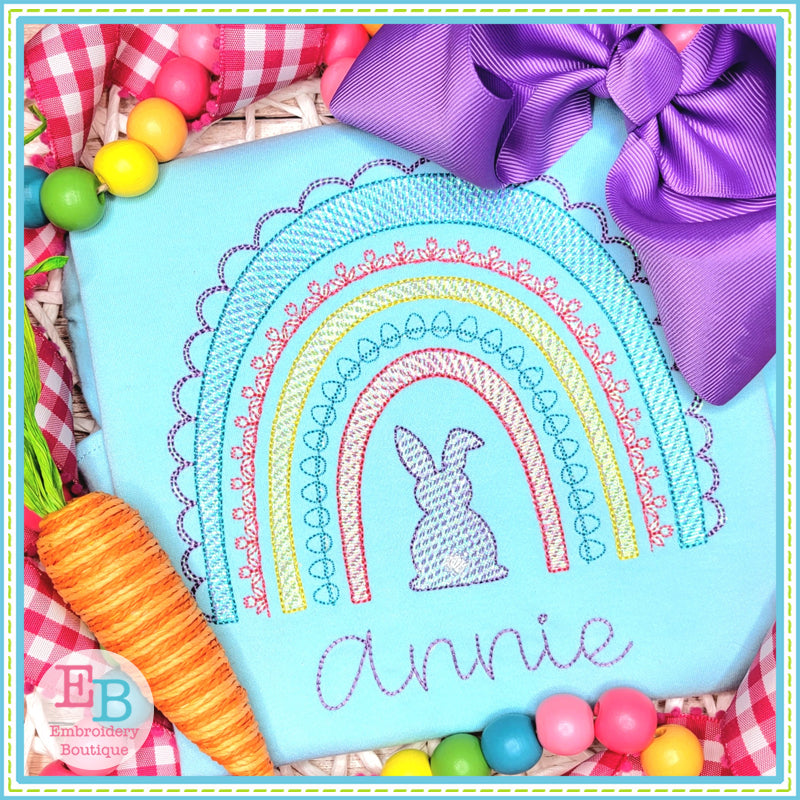 Easter Bunny Rainbow Bean Stitch Embroidery Design, Embroidery