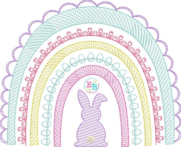Easter Bunny Rainbow Bean Stitch Embroidery Design, Embroidery