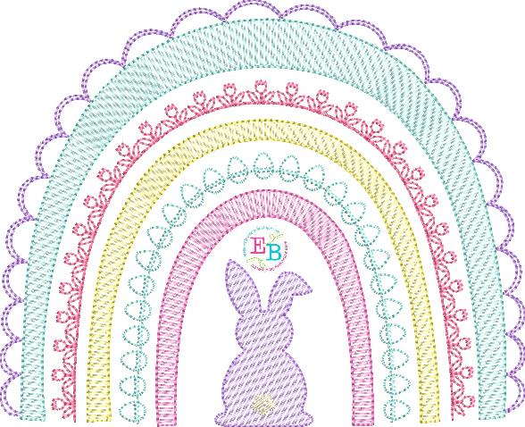 Easter Bunny Rainbow Bean Stitch Embroidery Design, Embroidery