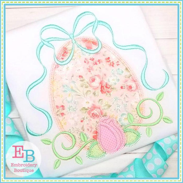 Egg Vintage Bow Zigzag Applique, Applique