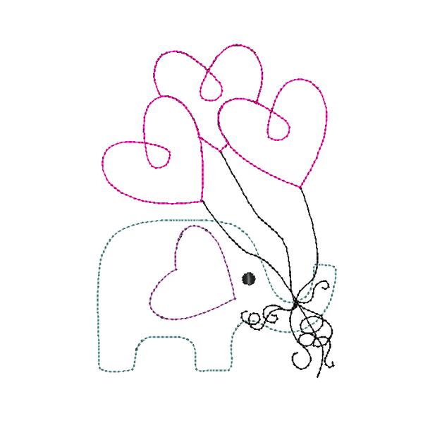 Elephant Balloons Bean Stitch Applique Design, Applique
