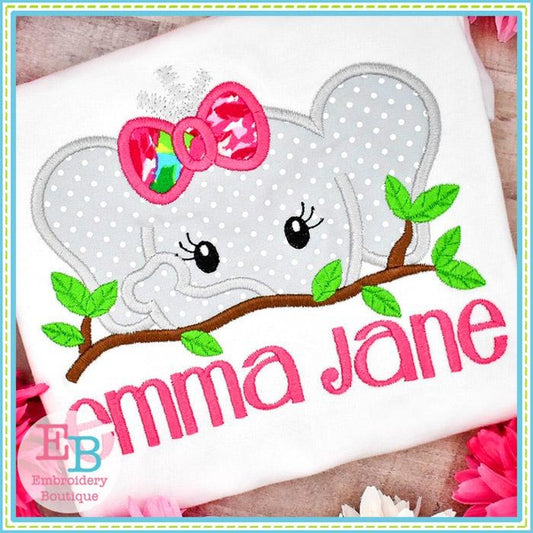 Elephant Girl Peeker Applique, Applique
