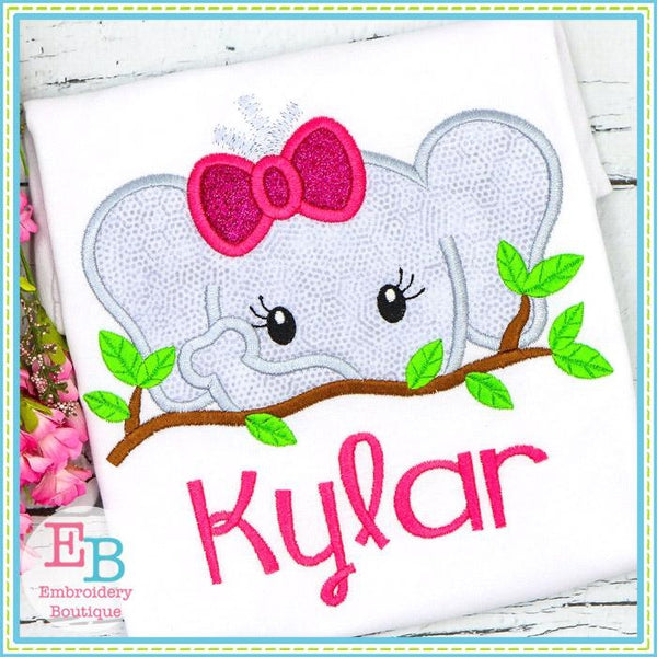 Elephant Girl Peeker Applique, Applique