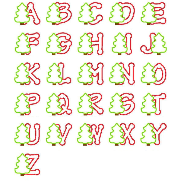 Christmas Tree Applique Alphabet, Applique Alphabet