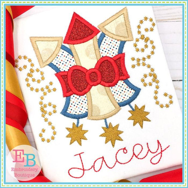 3 Fireworks with Bow Applique, Applique