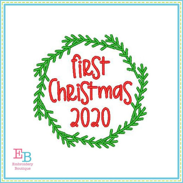 First Christmas Wreath Embroidery Design, Embroidery