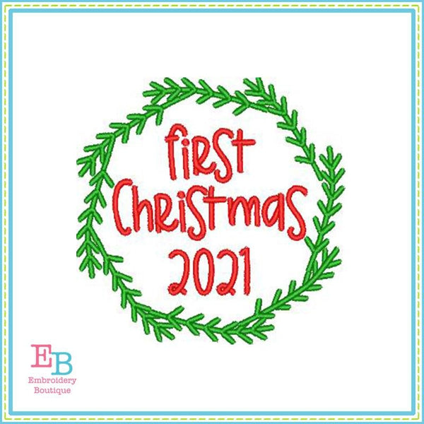 First Christmas Wreath Embroidery Design, Embroidery