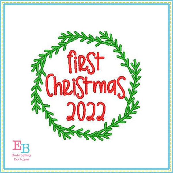 First Christmas Wreath Embroidery Design, Embroidery