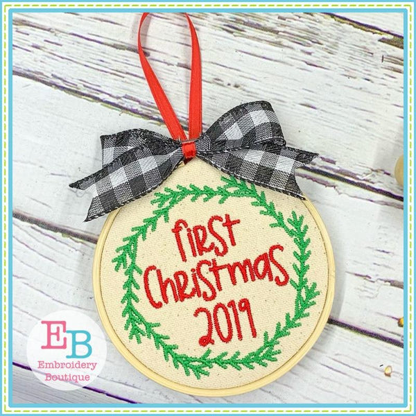 First Christmas Wreath Embroidery Design, Embroidery